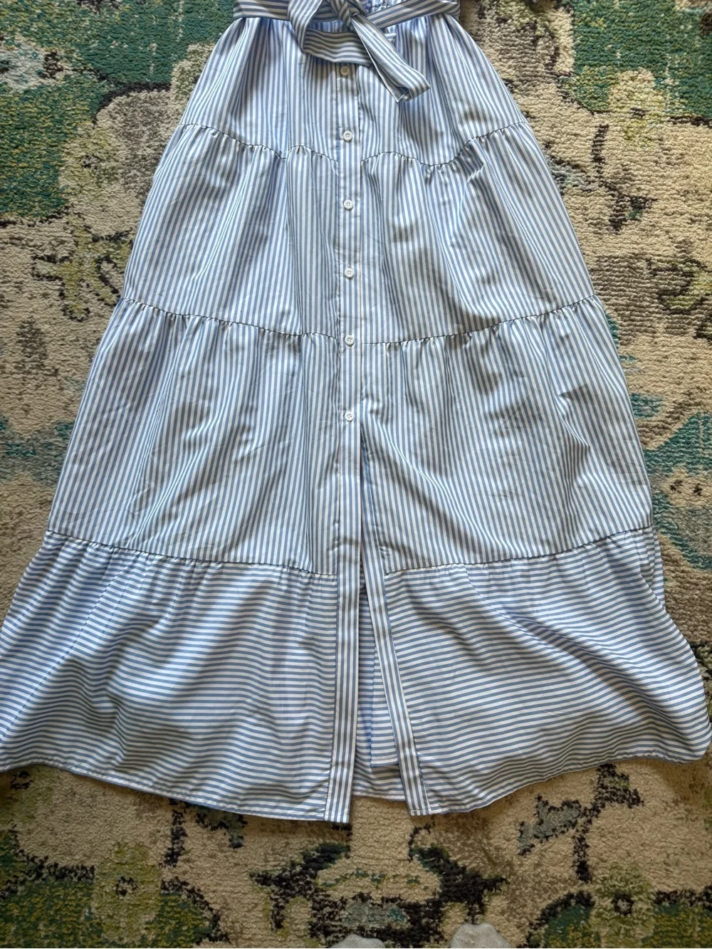 SHEIN Blue & White Striped Button Front Tiered Maxi Shirt Dress Size Medium
